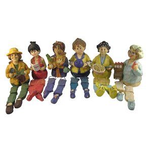 Set Of 6 Vintage Hand Painted Resin Shelf Sitters with Dangling Legs Figurines